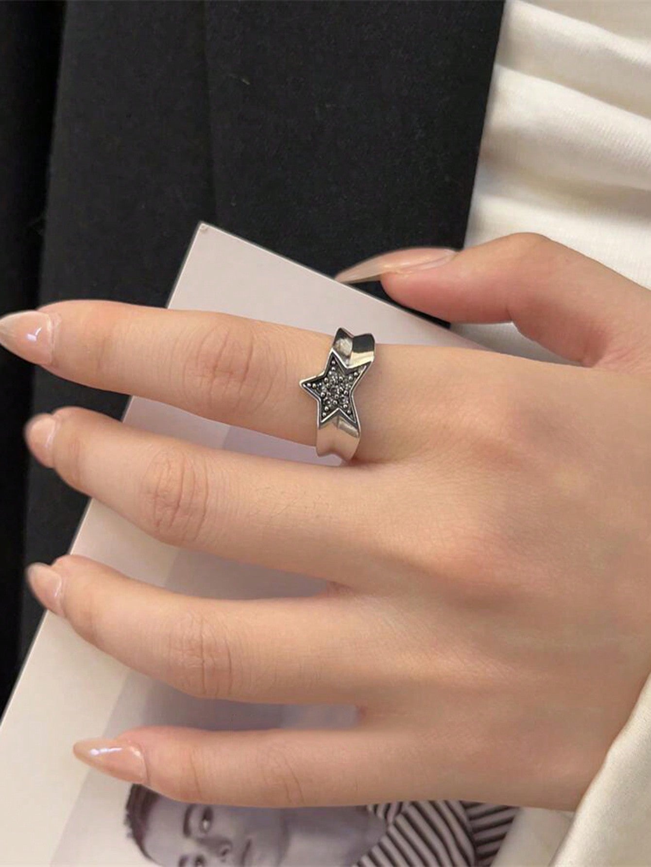 4Pcs/Set Vintage Geometric Star Design Open Ring, Suitable for Women'S Daily Outfits