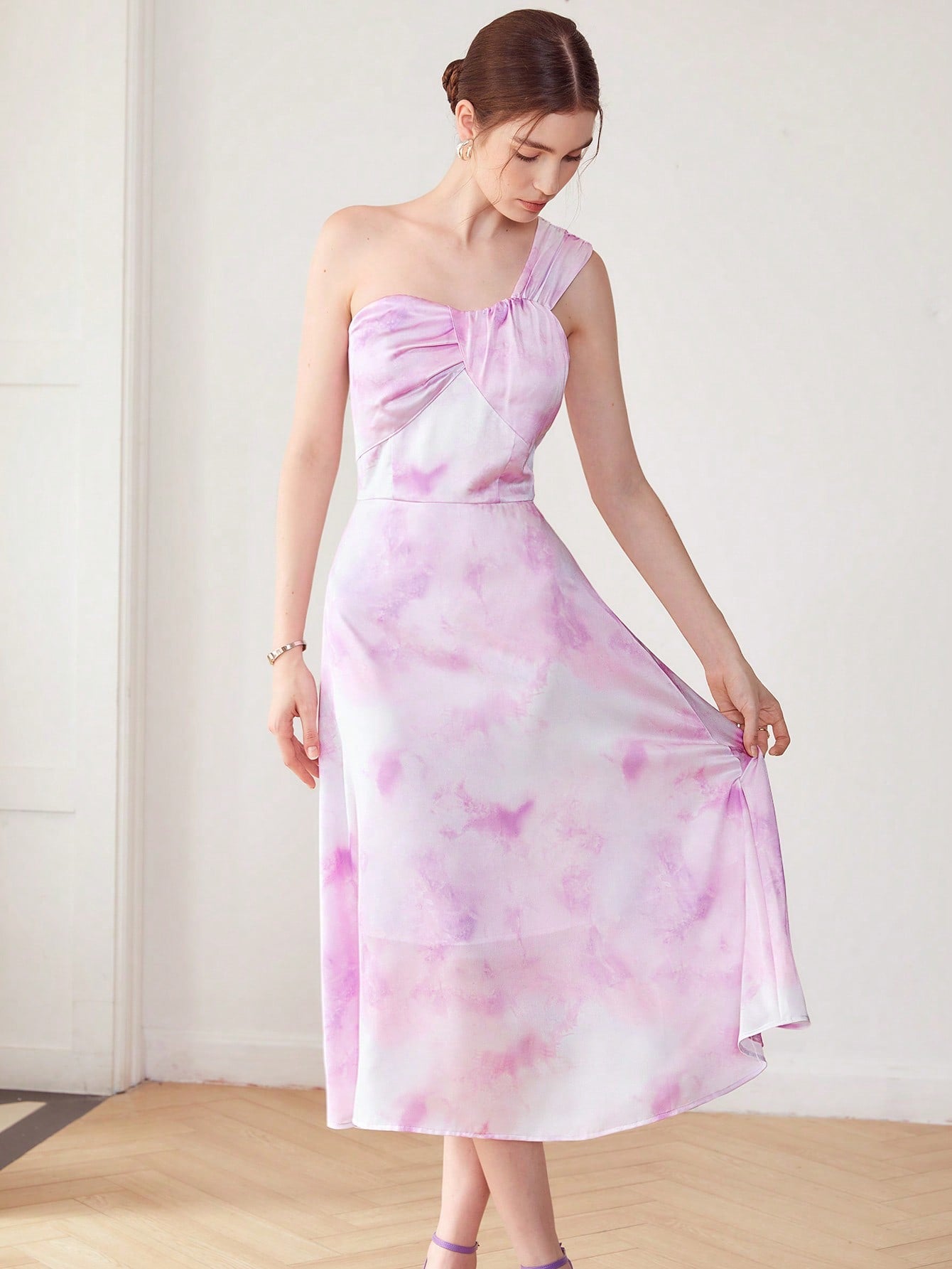 MOTF PREMIUM ONE SHOULDER TIE-DYE DRESS