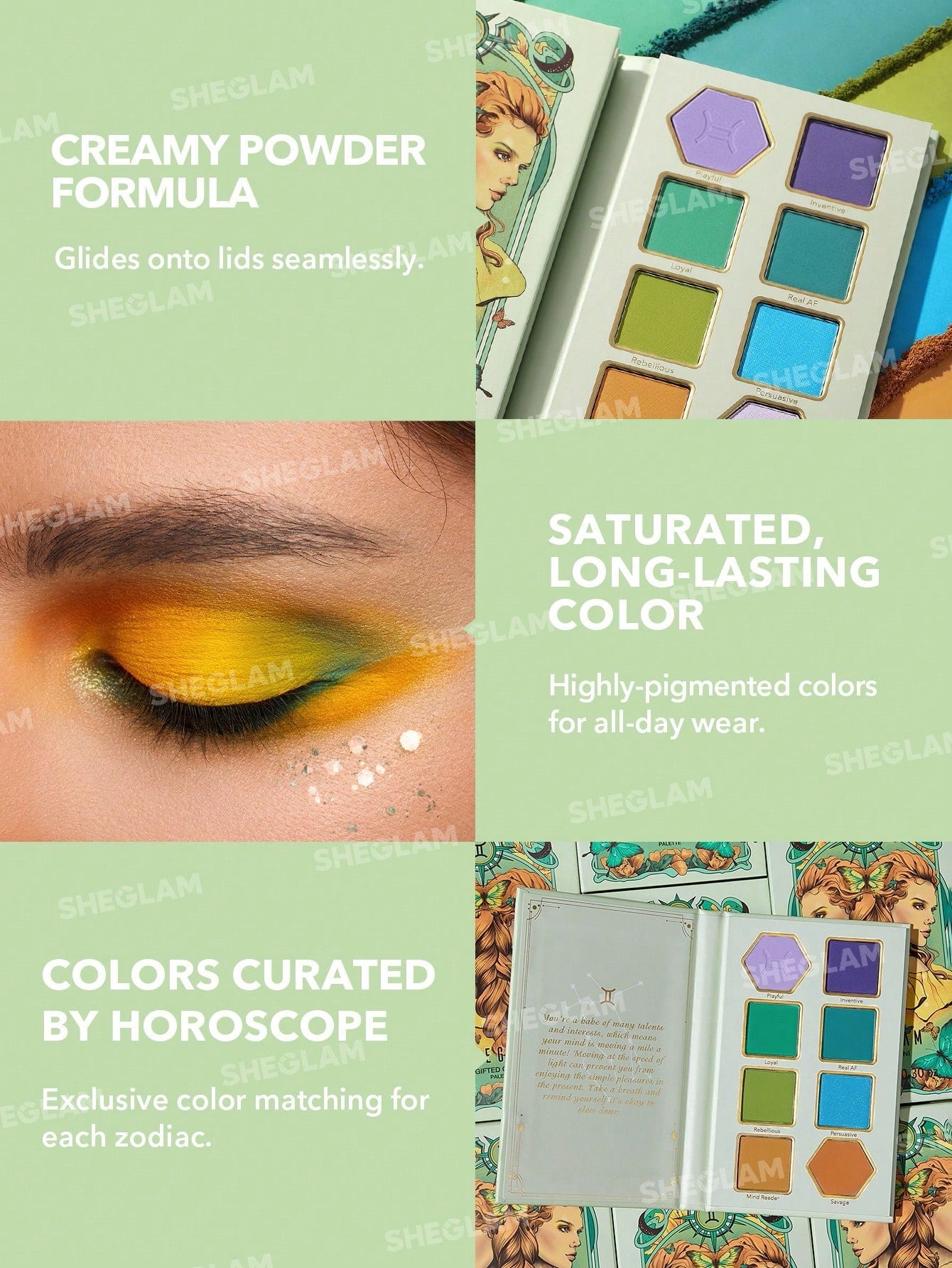 SHEGLAM Gifted Gemini Palette 8-Clolor Shimmer Matte Eyeshadow Palette Neutral Tone Bold Color Blue Green Orange High Pigment Long Wear Blendable Cream Eyeshadow Black Friday Winter Summer Eyeshadow