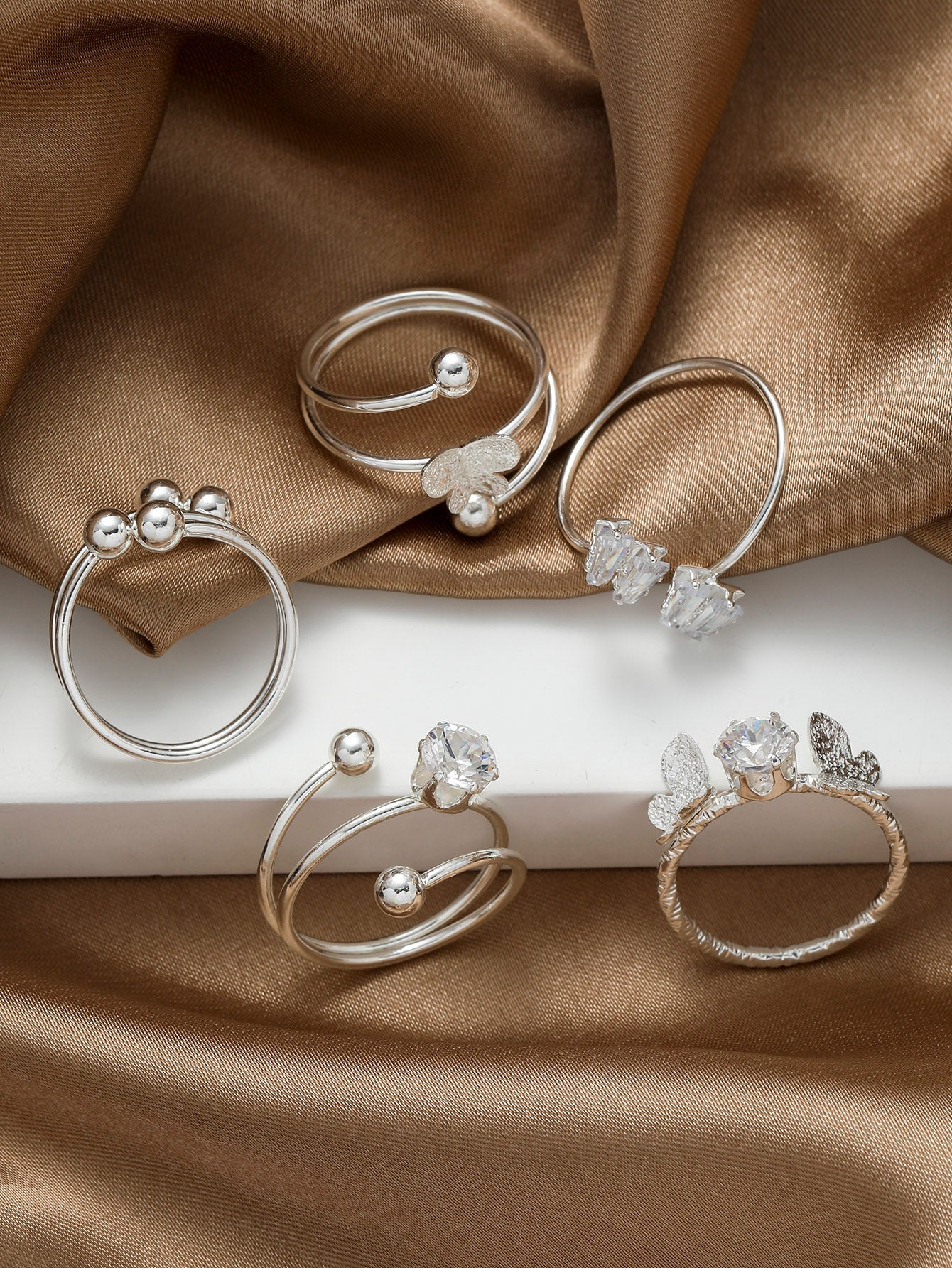 5Pcs Butterfly & Cubic Zirconia Decor Ring