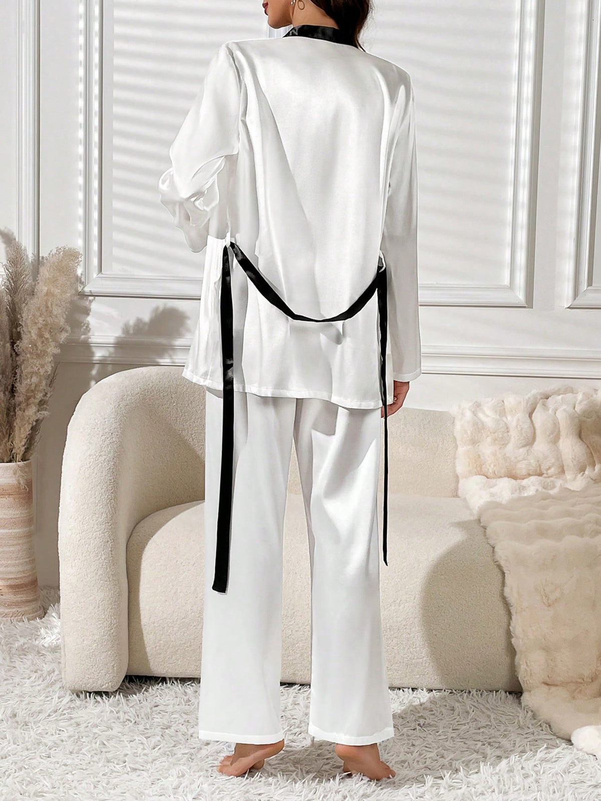 3Pcs Satin PJ Set with Belt