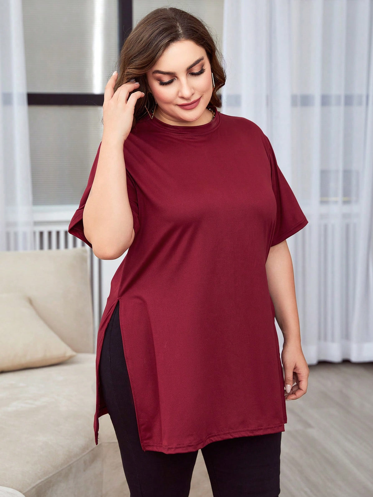 SHEIN Essnce plus Split Hem Tee