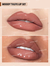 SHEGLAM Soft 90'S Glam Lip Liner and Lip Duo Set-Moody Taupe Lip Set 3-In-1 Lip Makeup Plumping Lip Gloss Moisturizing Plant Extracts Long Lasting Liquid Lipstick Lip Makeup Black Friday Winter Brown Liquid Lipstick