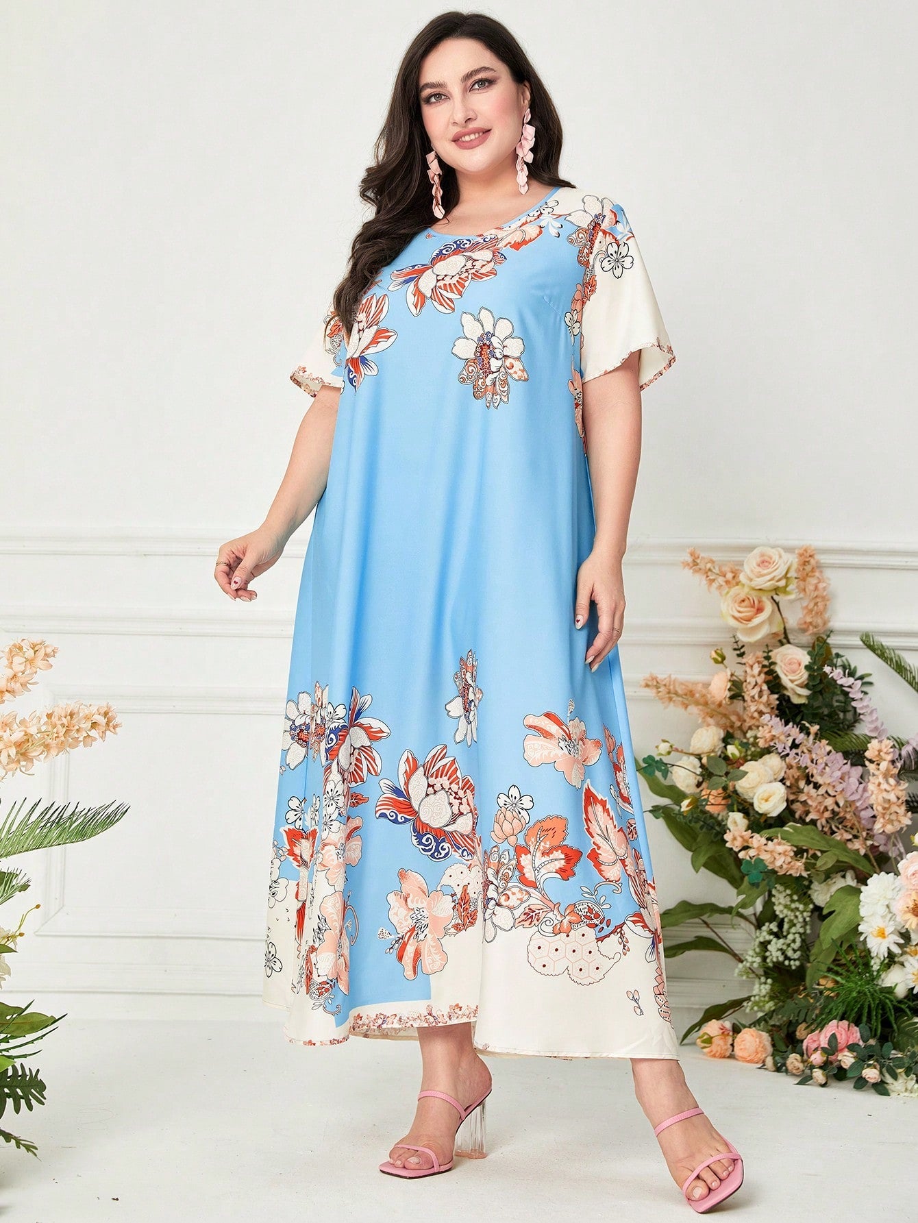 SHEIN Najma plus Floral Print Tunic Dress