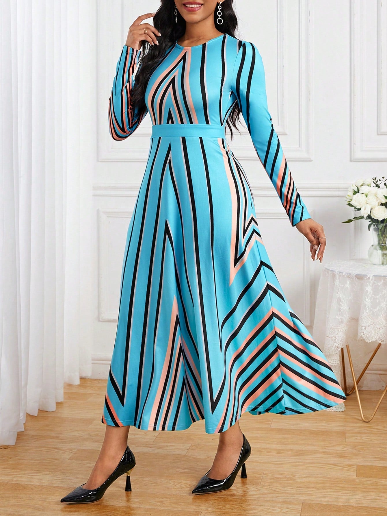 SHEIN Lady Women'S Herringbone Twill Print Dress
