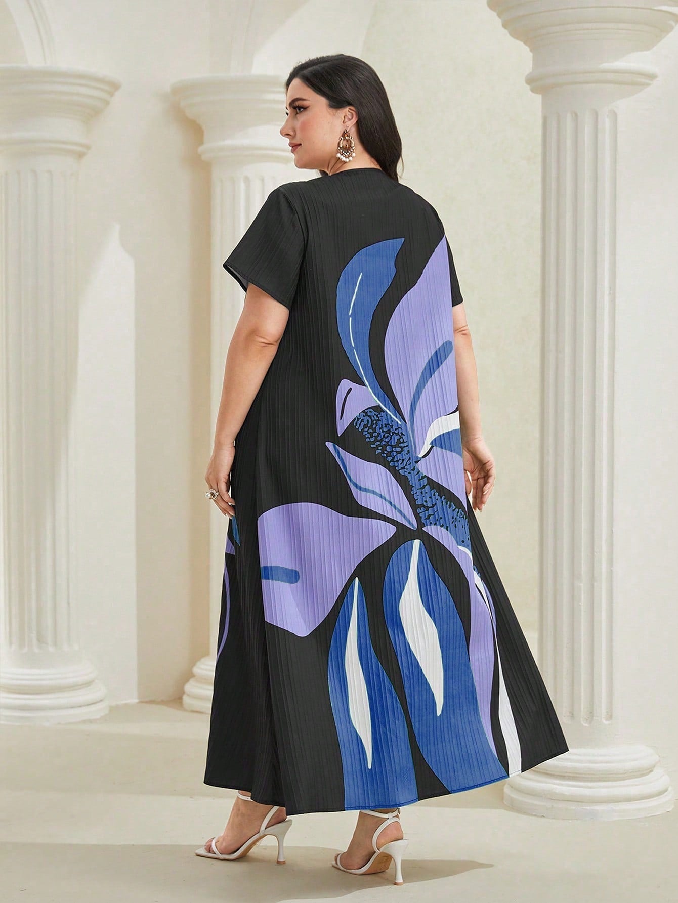SHEIN Najma plus Floral Print Notched Neckline Dress
