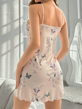 Women'S Butterfly Printed Spaghetti Strap Sleep Dress