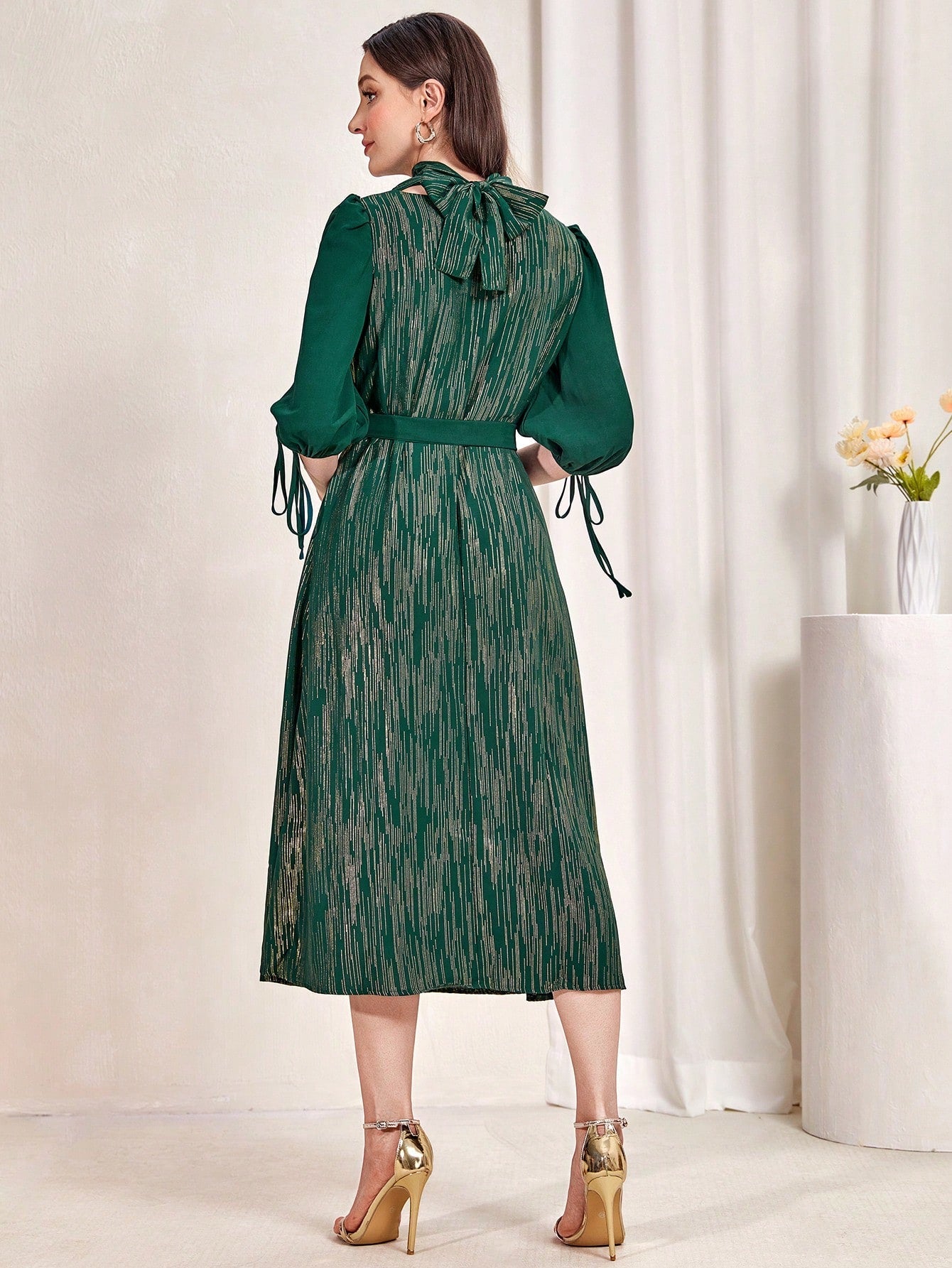 SHEIN Najma Cut Out Detail Knot Cuff Belted Dress