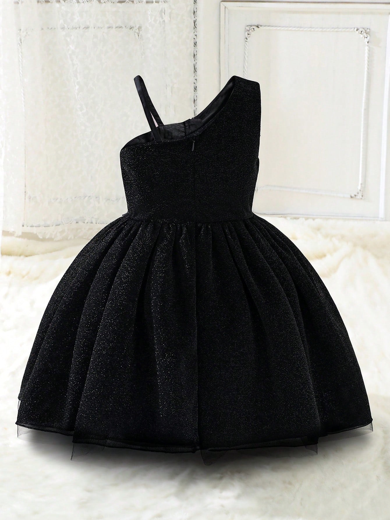 Young Girl Asymmetrical Neck Bow Front Dress