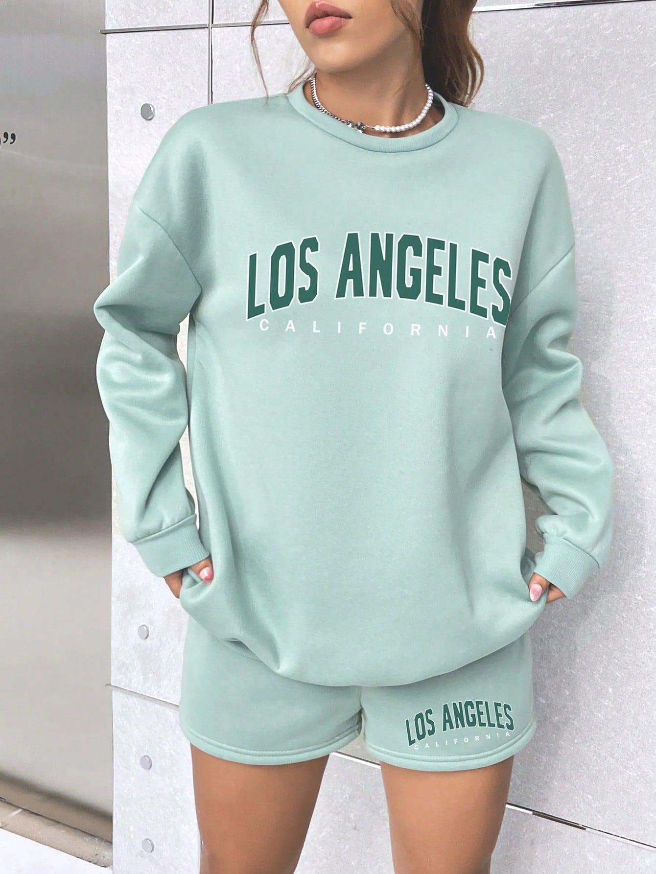 Letter Graphic Drop Shoulder Sweatshirt & Shorts