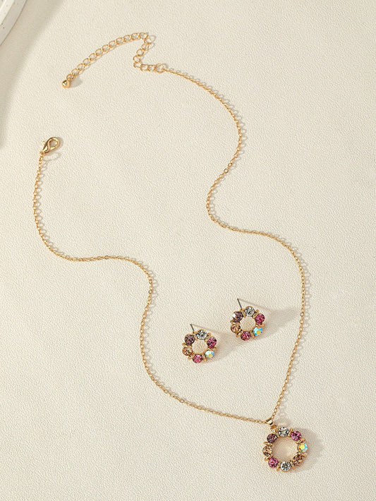 3Pcs/Set Glamorous Zinc Alloy Rhinestone Flower Decor Jewelry Set for Women for Daily Decoration