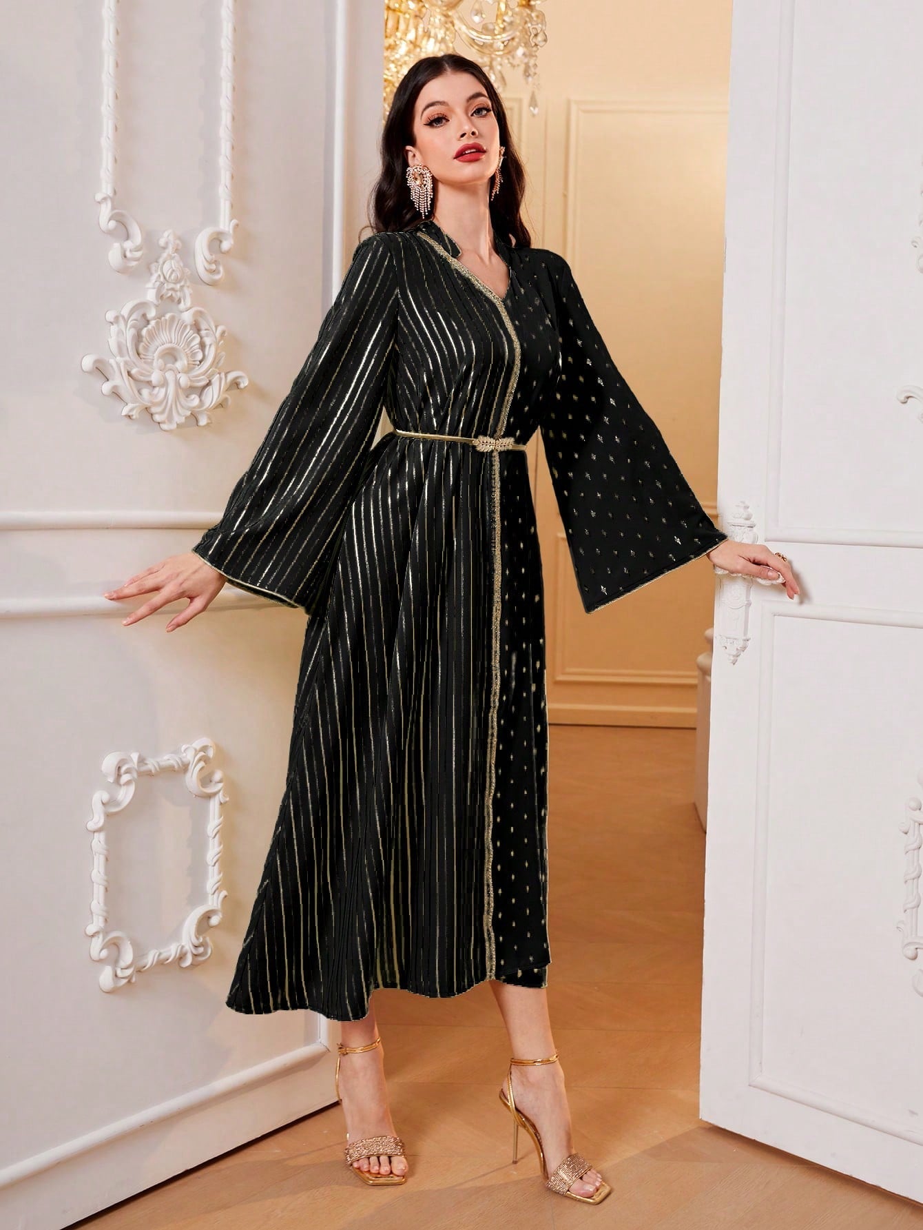 SHEIN Najma Striped & Geo Print Contrast Trim Dress