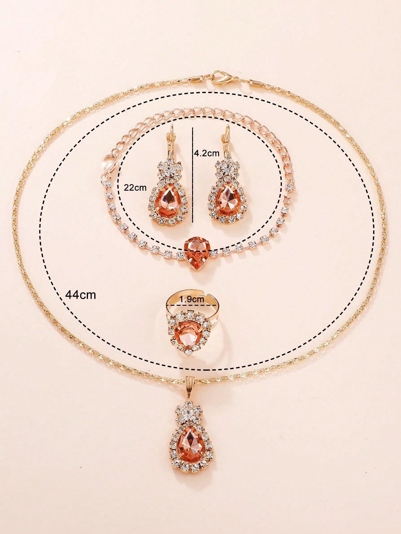 5Pcs/Set Glamorous Rhinestone Water-Drop Decor Jewelry Set for Women for Gift