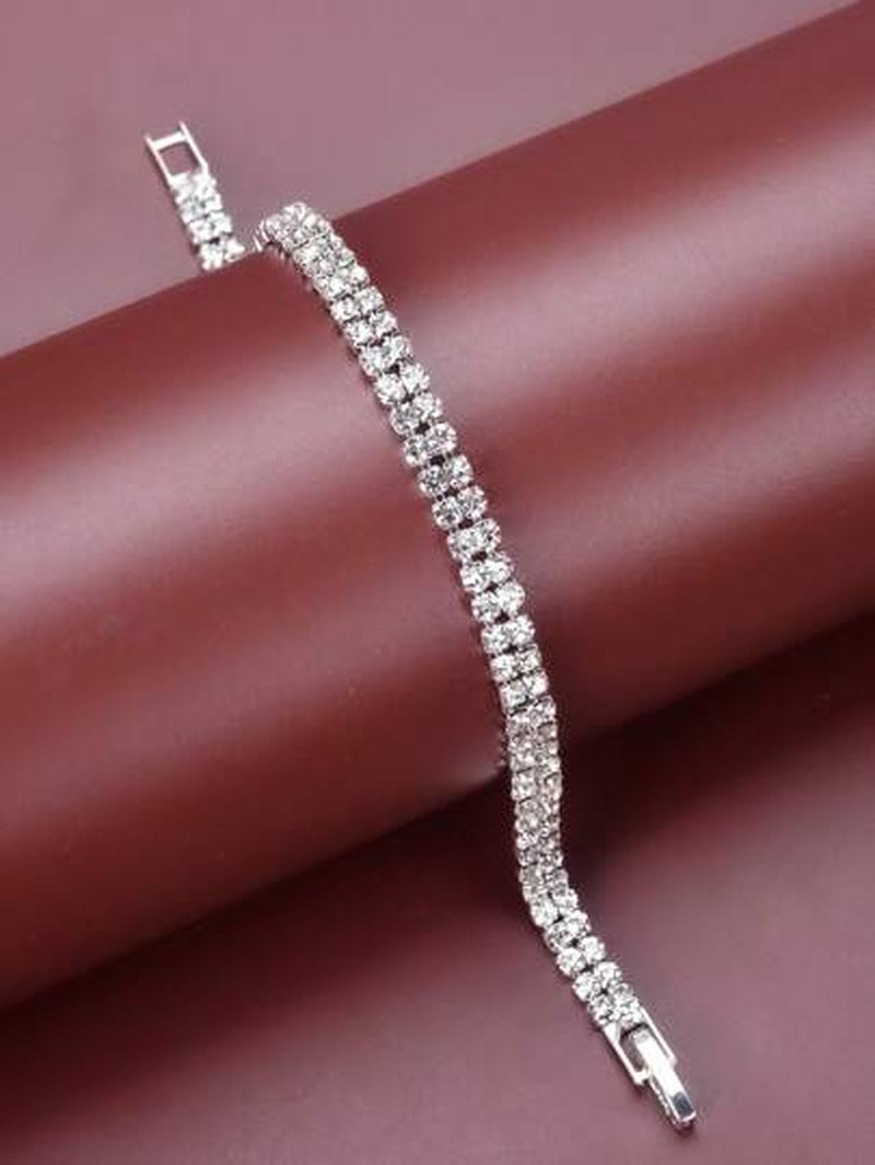 1Pc Fashionable All-Match Women'S Colorful Rhinestone Decor Bracelet, Simple Personalized Slim Chain