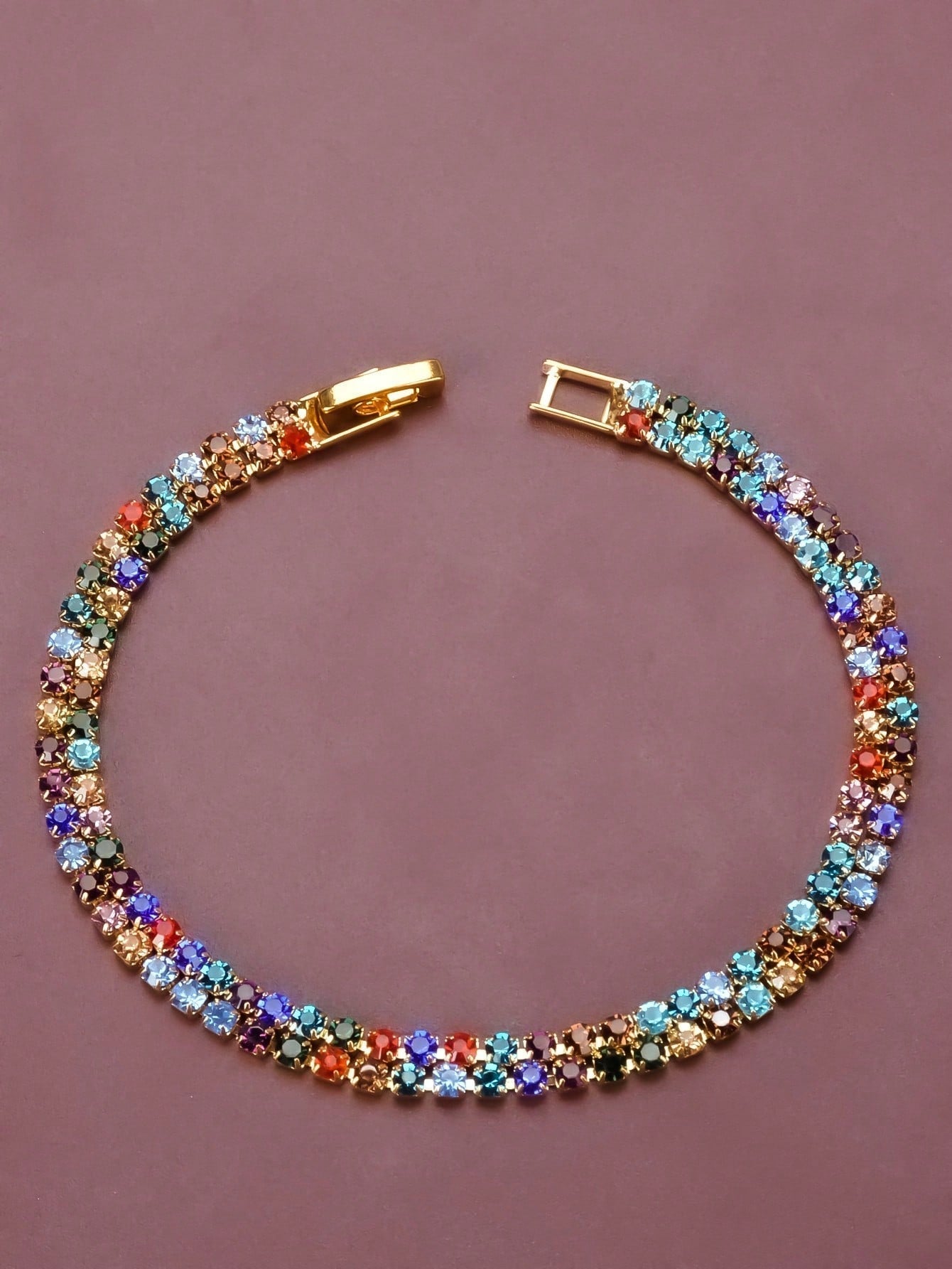 1Pc Fashionable All-Match Women'S Colorful Rhinestone Decor Bracelet, Simple Personalized Slim Chain