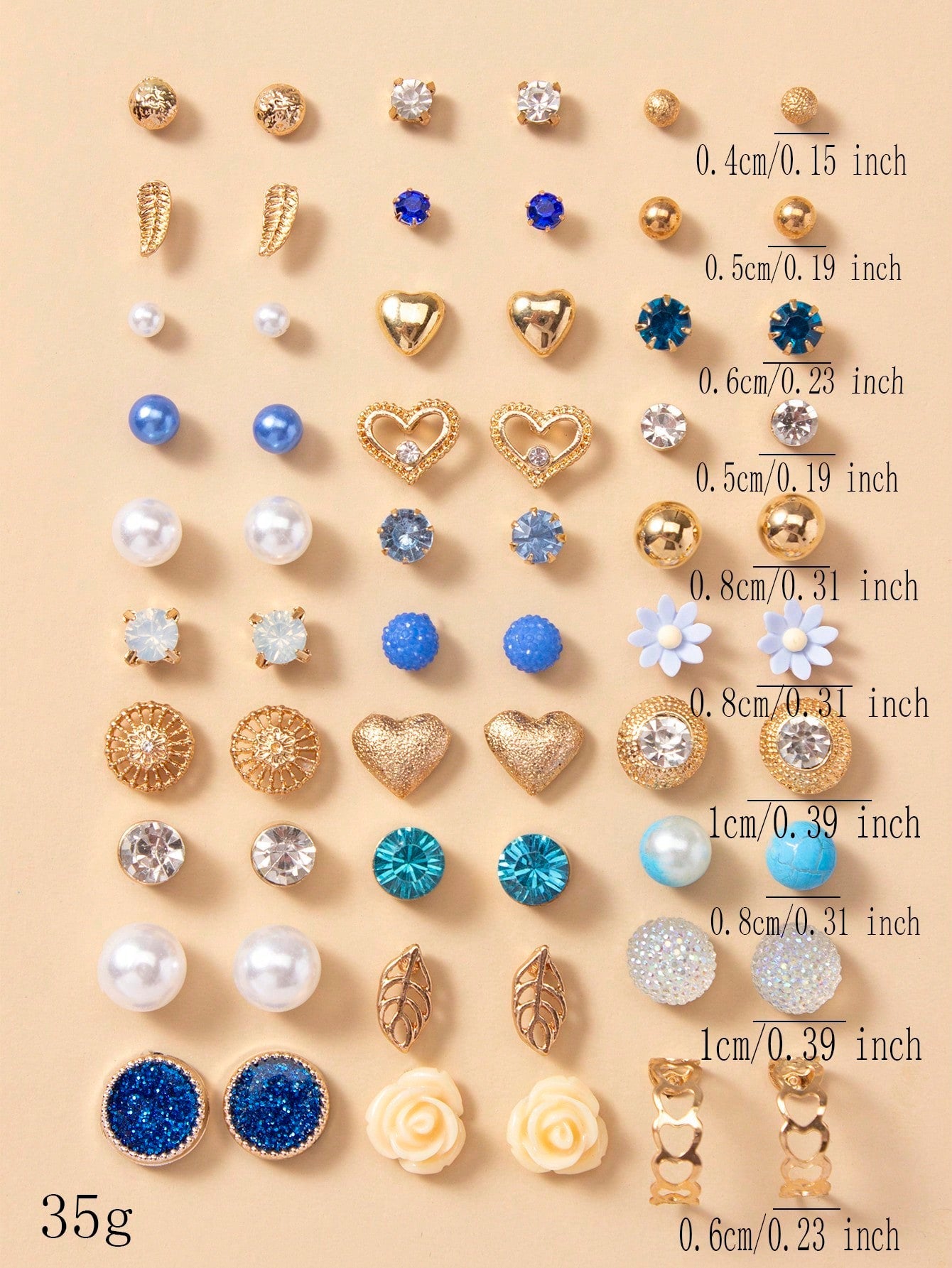 1Set 30Pairs Women'S Delicate Metal Small Conch Shell Bead Pearl Heart Gift Earring Set