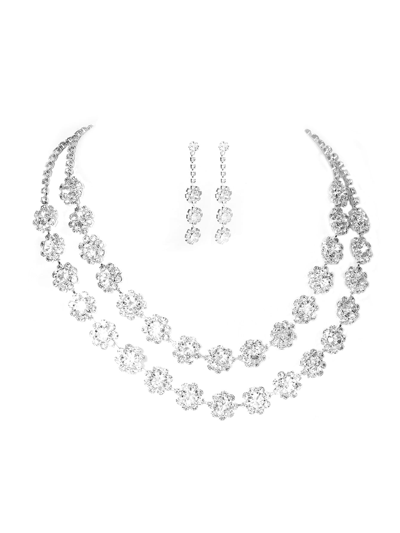 3Pcs/Set Elegant & Versatile Bride'S Necklace & Earring Set with Shiny Rhinestones, Suitable for Wedding, Evening Party, Annual Meeting, Dance Ball, Etc.