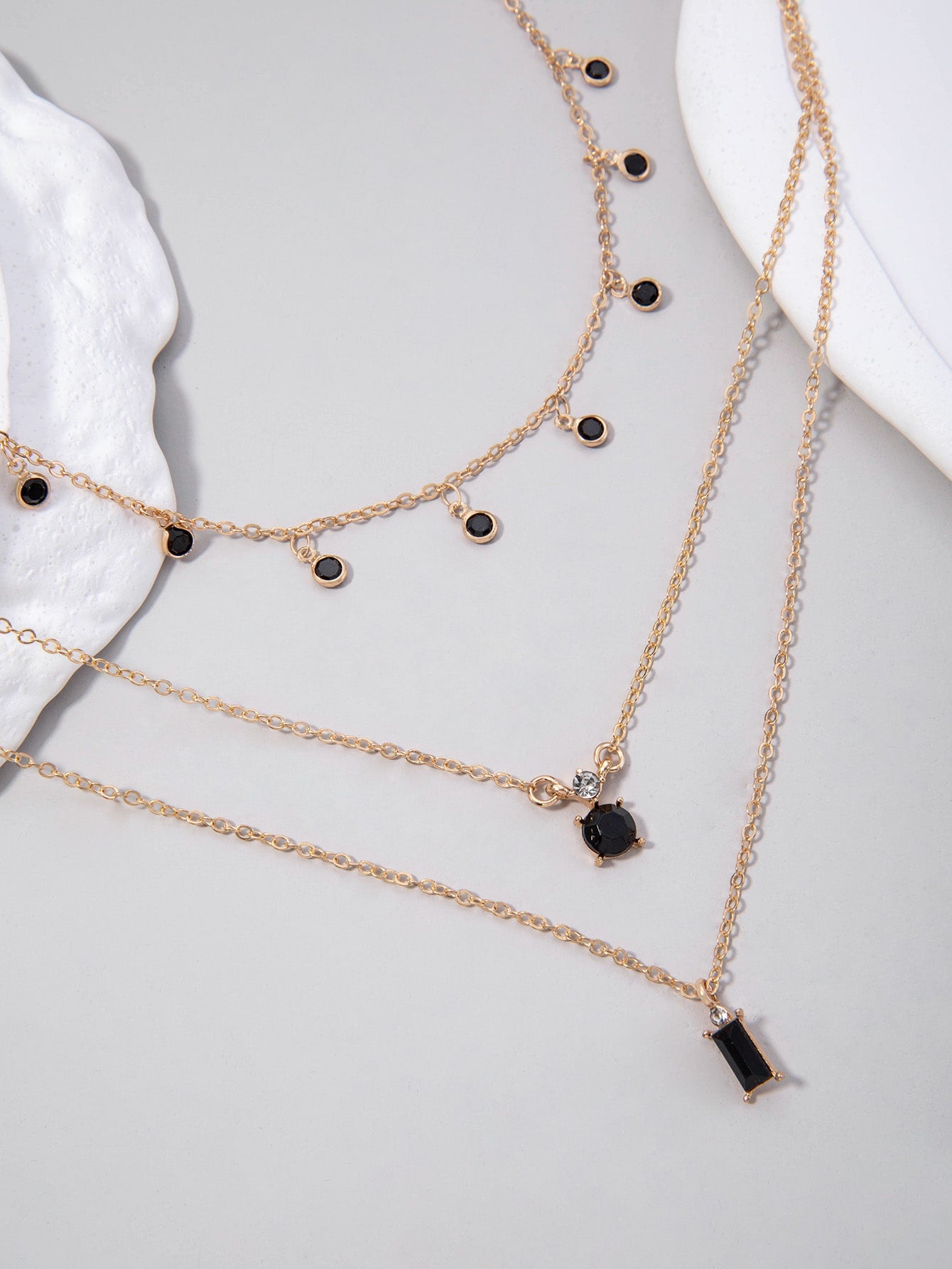 2Pcs/Set Alloy Rhinestone Tassel Chain Necklace, Multi-Layered Geometric Pendant Necklace for Women'S Party Gift (Handmade Chain with Uneven Number of Rhinestones Due to Different Sizes)