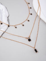 2Pcs/Set Alloy Rhinestone Tassel Chain Necklace, Multi-Layered Geometric Pendant Necklace for Women'S Party Gift (Handmade Chain with Uneven Number of Rhinestones Due to Different Sizes)