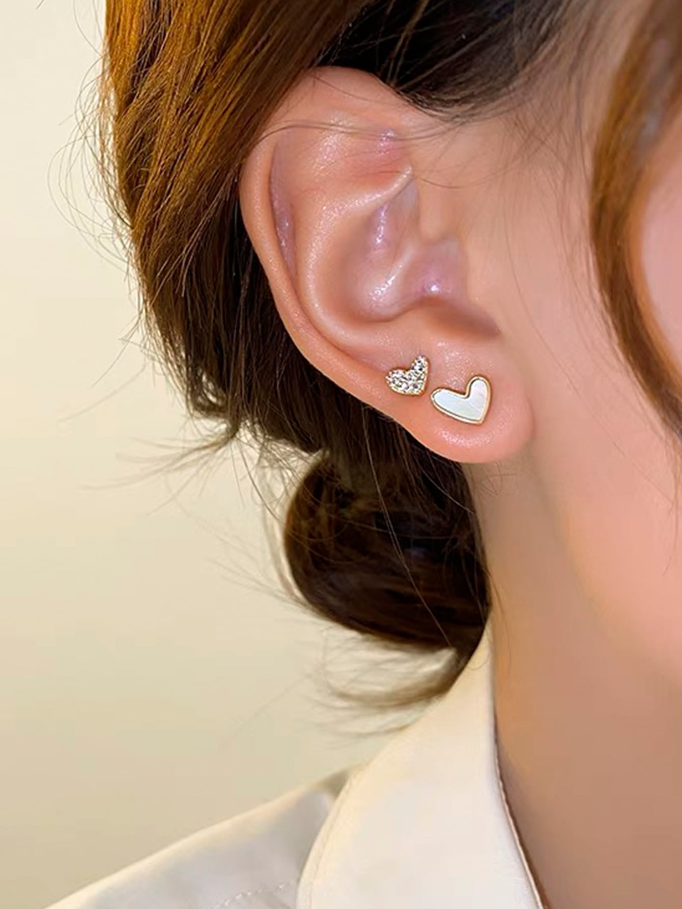 3Pairs/Set Fashionable Simple Delicate Heart Shape Rhinestone Decor Women'S Stud Earrings