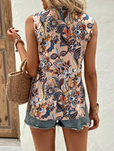 SHEIN LUNE Floral Print Notched Neckline Blouse