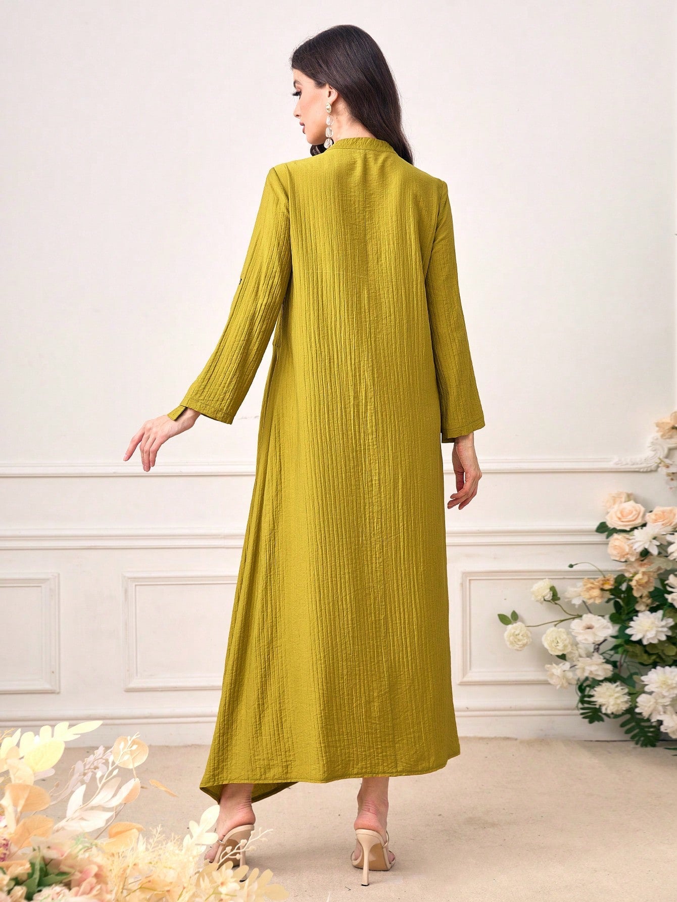 SHEIN Najma Roll up Sleeve Button Front Asymmetrical Hem Dress