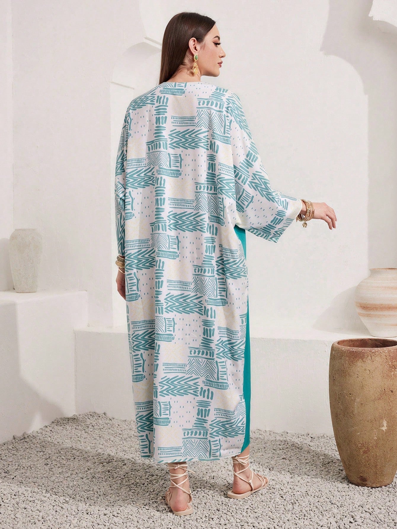 SHEIN Najma V-Neck Long Sleeve Kaftan