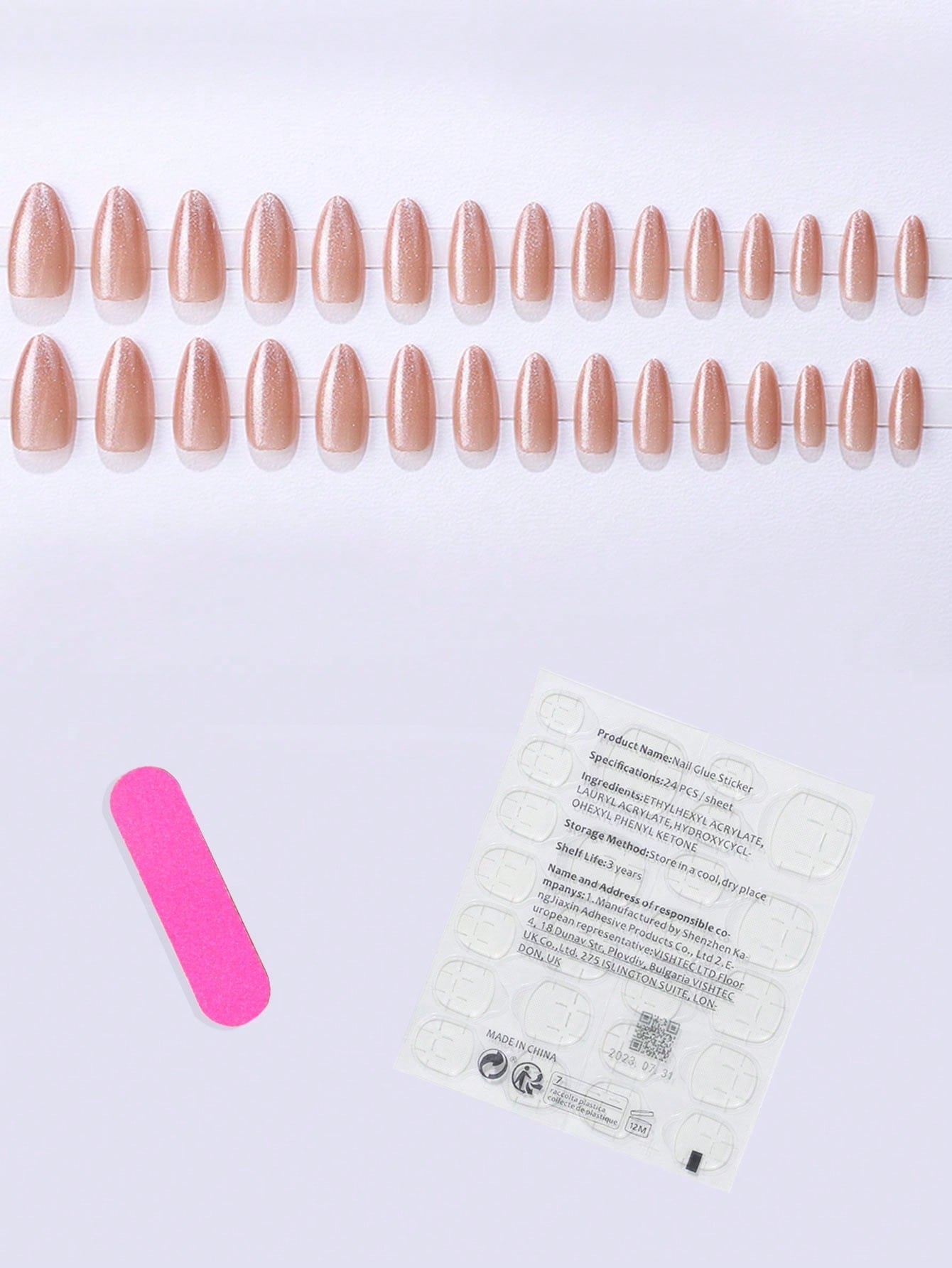 30Pcs Long Pointed Simple Atmospheric Electroplating Holographic Nail Art Tips with 1Pc Nail Buffer and 1Pc Jelly Gel