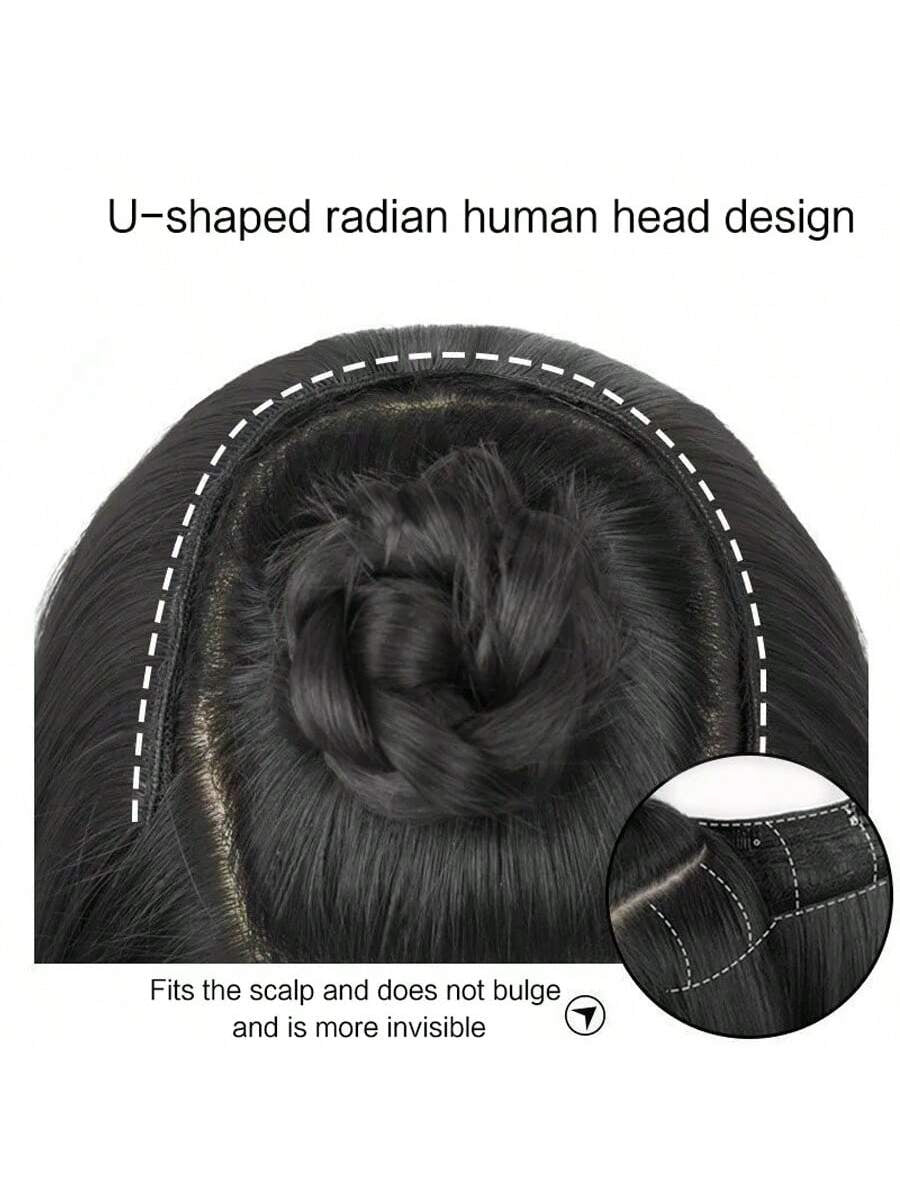 Synthetic Fiber Big Wavy V Shaped Hair Extensions for White People, Invisible Four Clip Hairpiece, 16/20/24 Inch Available in Black and Brown