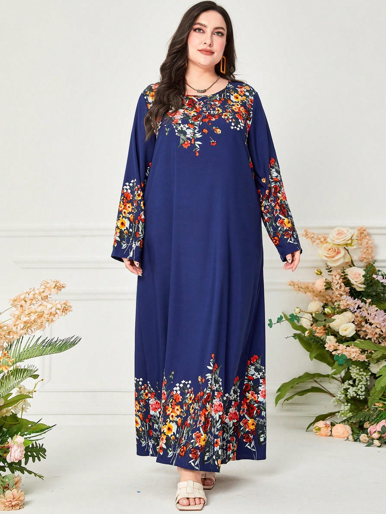 SHEIN Mulvari plus Floral Print Tunic Dress