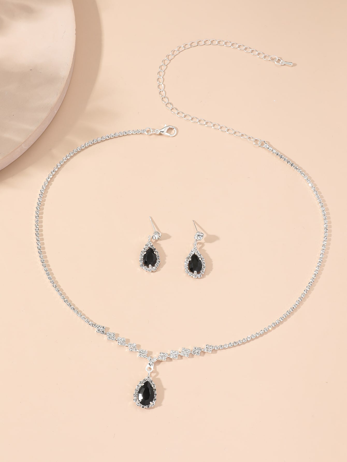 3Pcs Cubic Zirconia Decor Water-Drop Shaped Pendant Necklace & Earrings