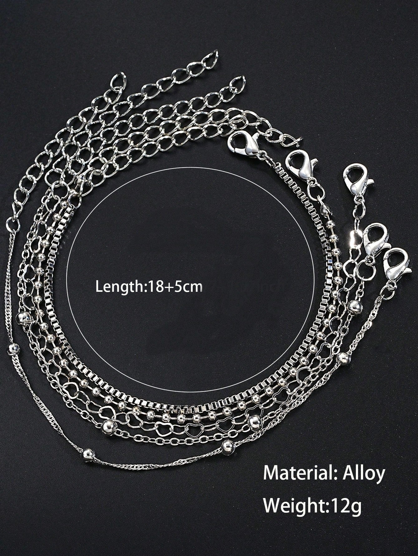 5Pcs/Set Fashionable Simple Heart & round Beaded Chain Bracelet Set for Women, Suitable for Dating, Party, Christmas, Valentine'S Day, Daily Wear