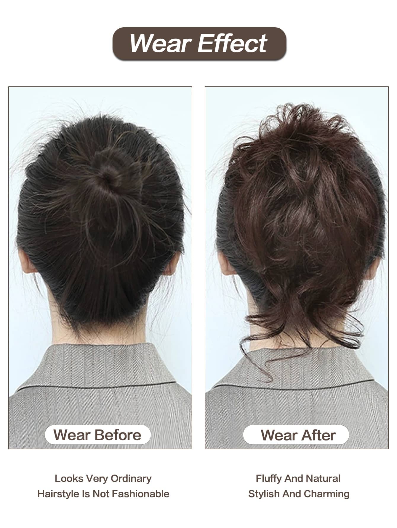Synthetic Messy Curly Claw Hair Bun Chignon Hair Extensions Scrunchy Fake False Black Hair with Tail for Women Hairpieces