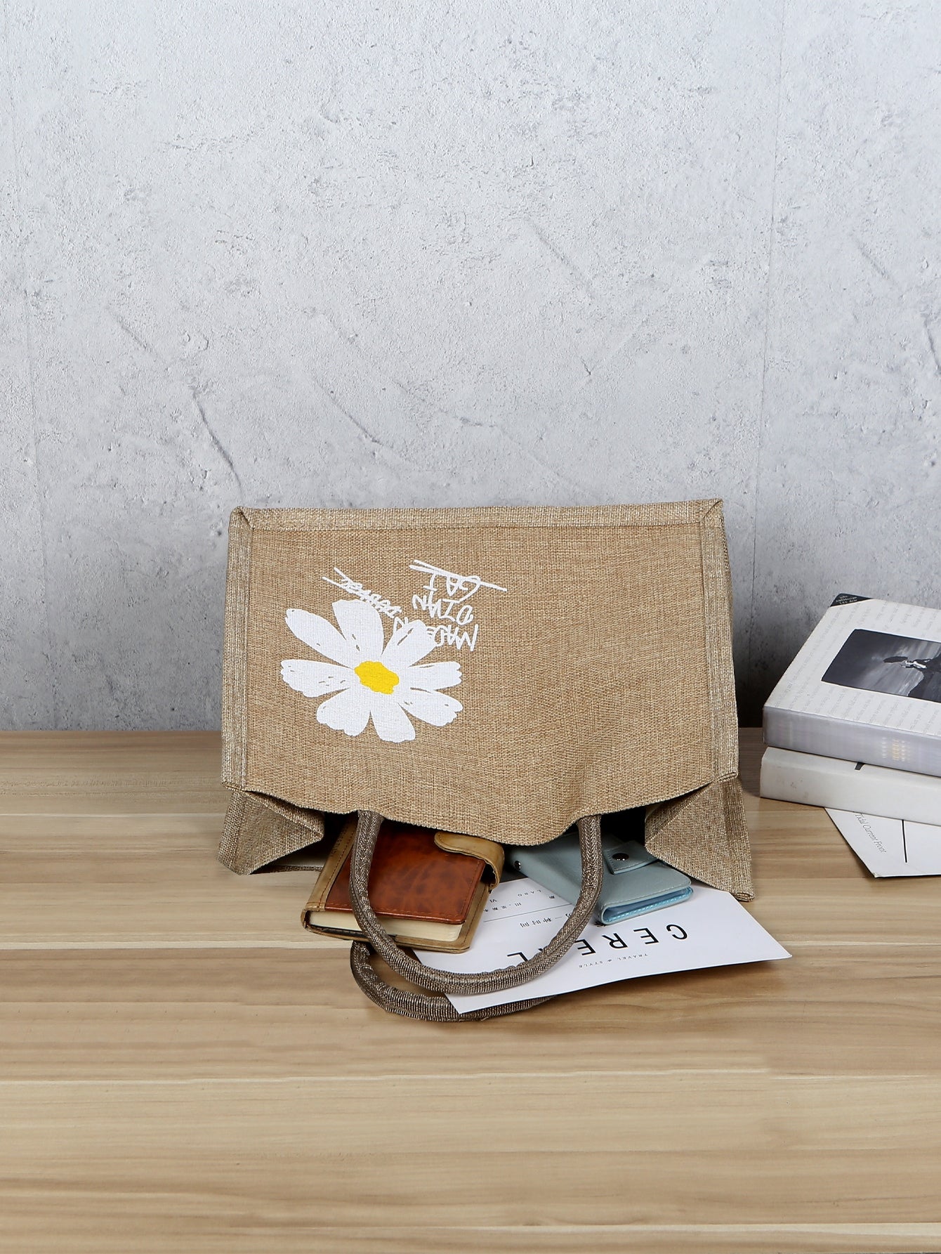 Floral & Letter Graphic Shoulder Tote Bag