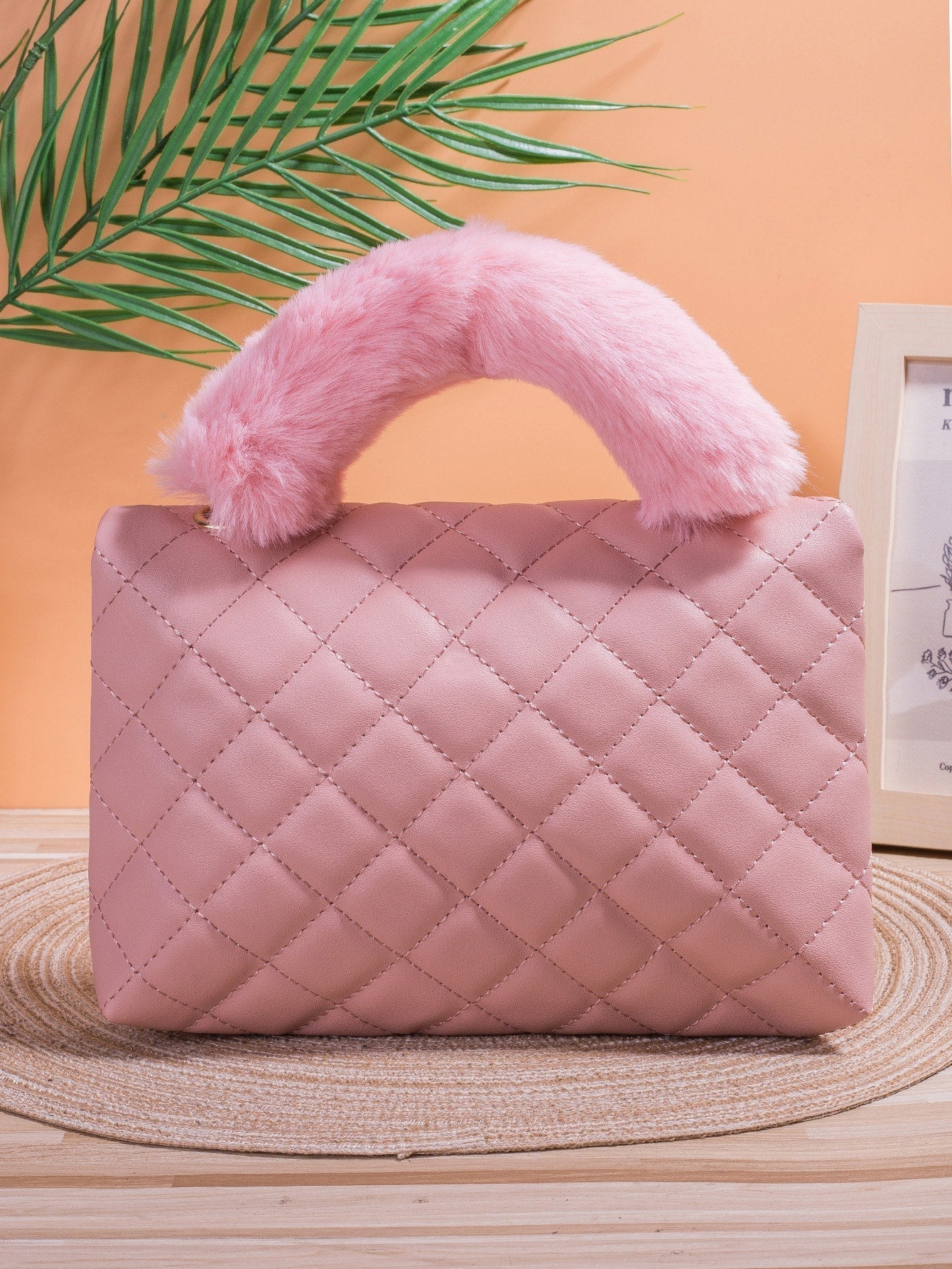 Pink Fur Shoulder Bag Lightweight,Business Casual Quilted Turn-Lock Flap Chain Square Bag for Teen Girls Women College Students,Rookies & White-Collar Workers Perfect for Office,College,Work ,Business,Commute