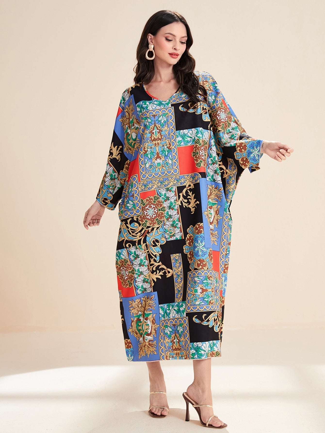 SHEIN Najma Patchwork Print Batwing Sleeve Kaftan