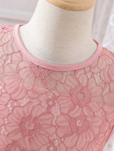 SHEIN Kids CHARMNG Girls 1Pc Belted Lace Dress