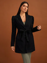 SHEIN Tall Lapel Neck Puff Sleeve Belted Overcoat
