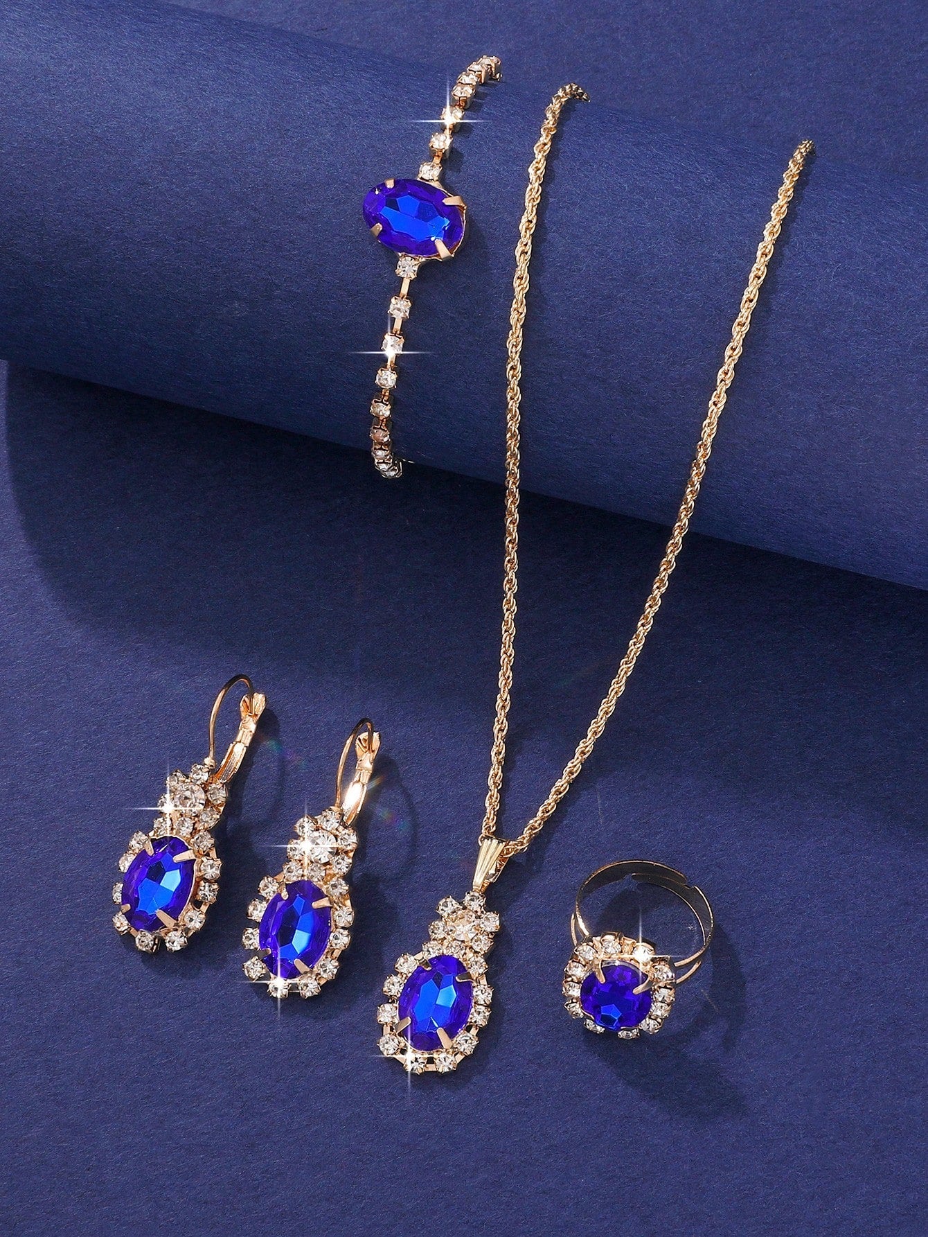 5Pcs/Set Glamorous Rhinestone Decor Jewelry Set for Women for Gift