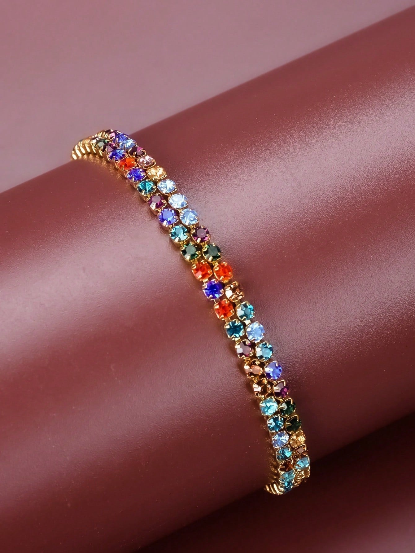 1Pc Fashionable All-Match Women'S Colorful Rhinestone Decor Bracelet, Simple Personalized Slim Chain