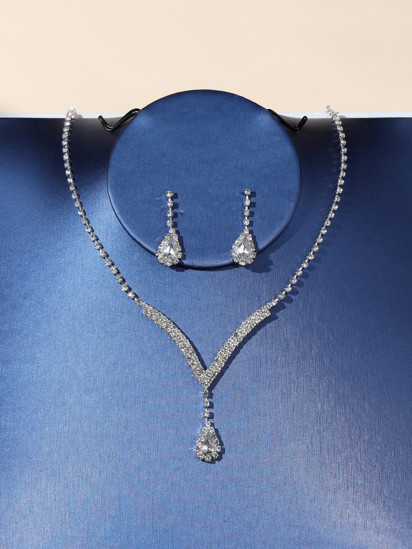 2Pcs/Set Women'S Luxury Rhinestone Water Drop Pendant Necklace and Earrings Set for Wedding, Party