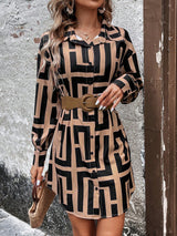 SHEIN VCAY Women'S Geometric Pattern Long Sleeve Dress