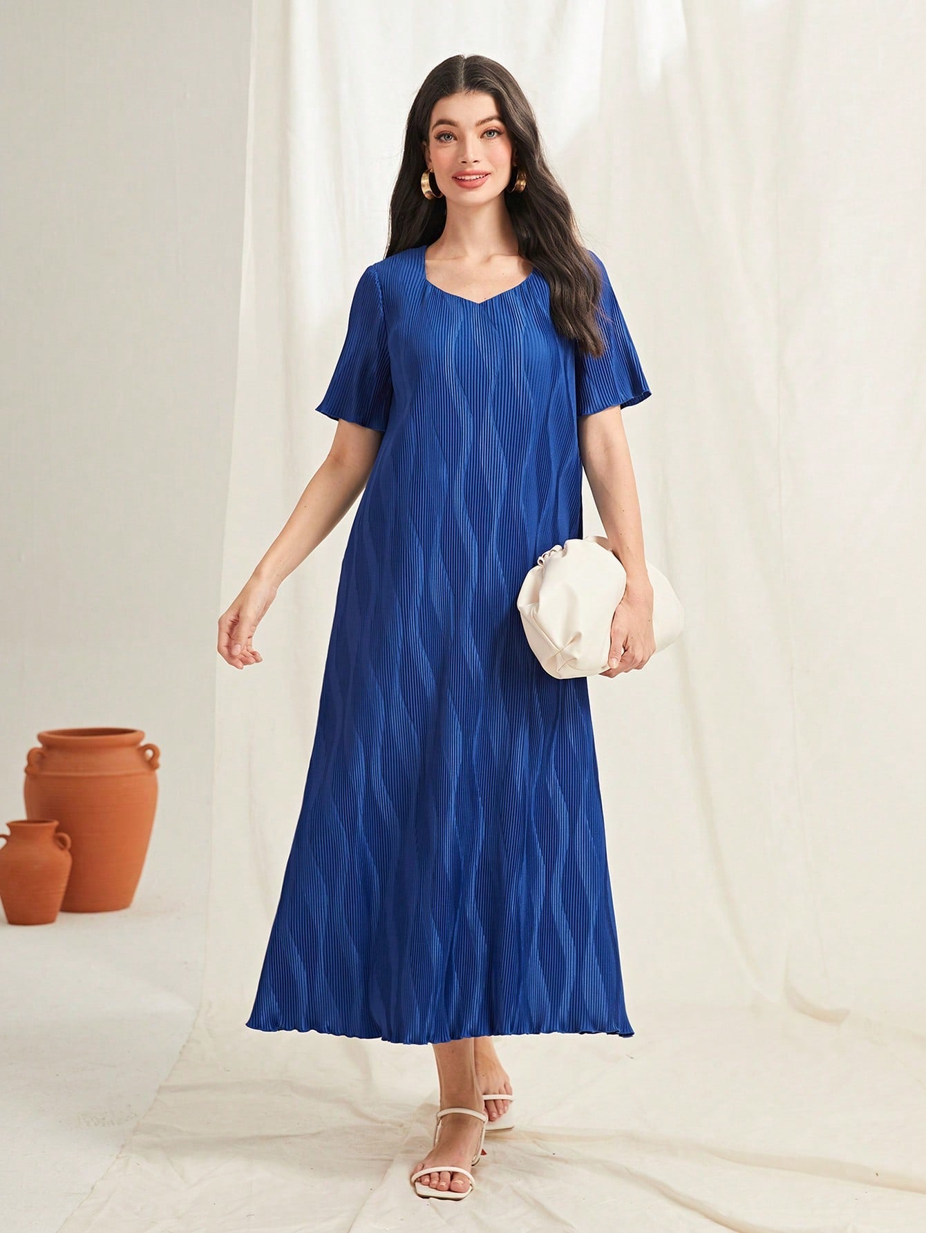 SHEIN Mulvari Sweetheart Neck Lettuce Trim Dress