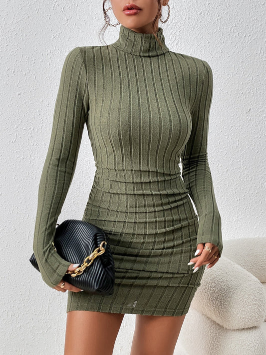 SHEIN Frenchy Turtleneck Ruched Detail Bodycon Dress