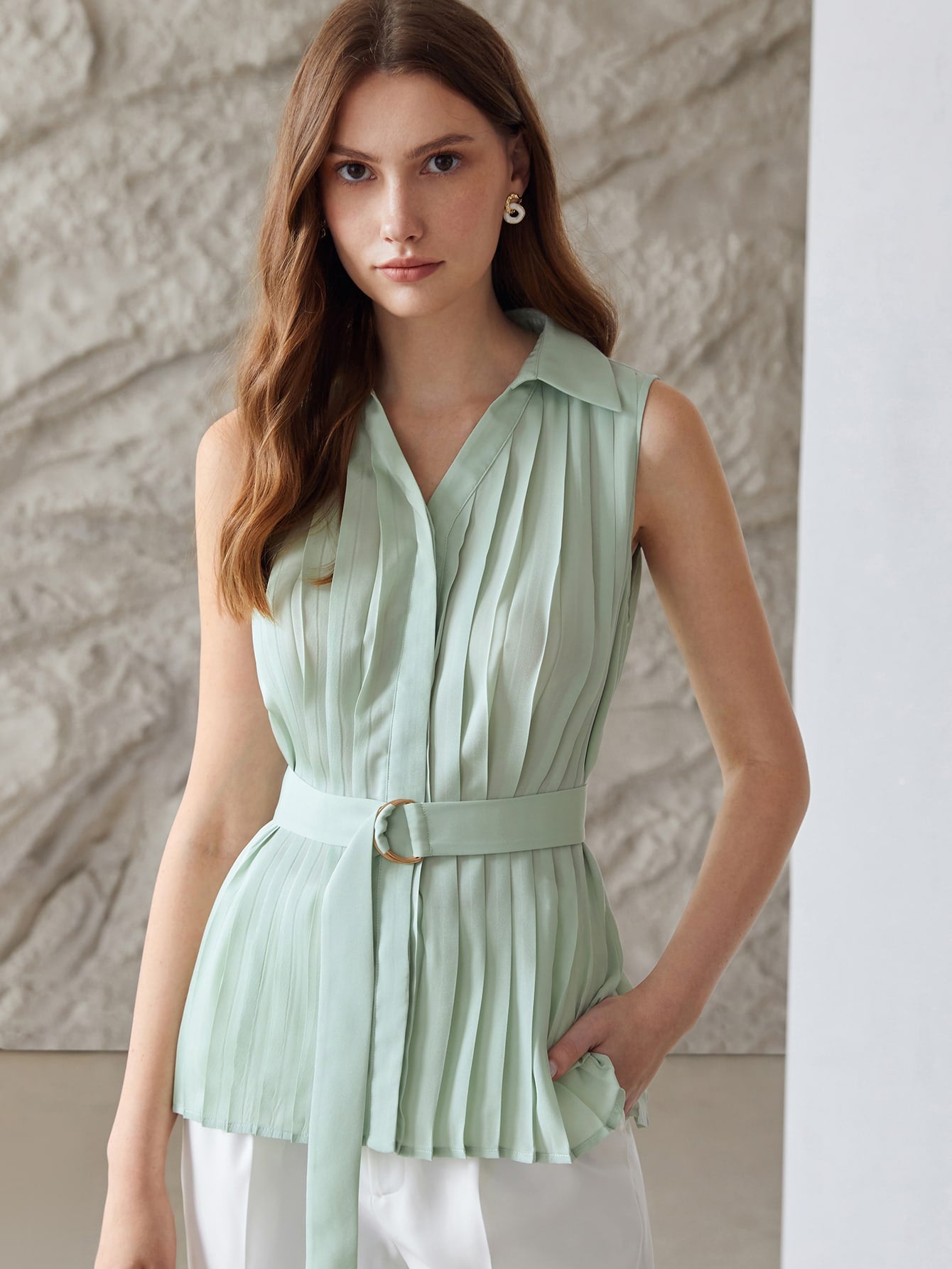 MOTF PREMIUM PLEATED BELTED SHIRT