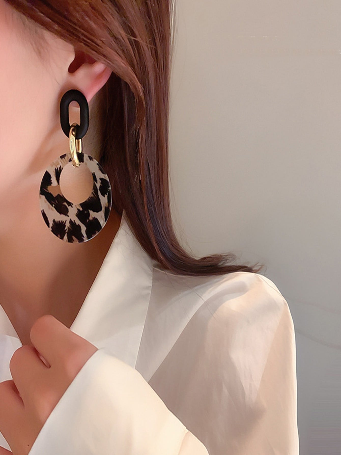 Leopard Pattern Chain Drop Earrings