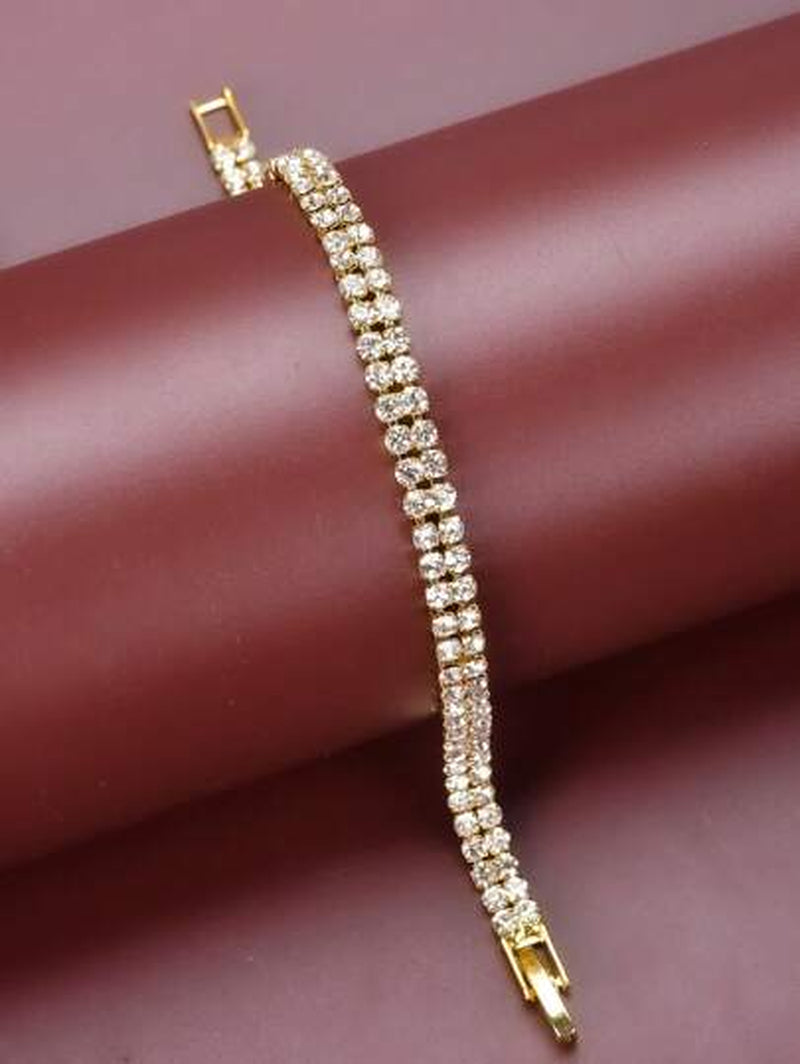 1Pc Fashionable All-Match Women'S Colorful Rhinestone Decor Bracelet, Simple Personalized Slim Chain