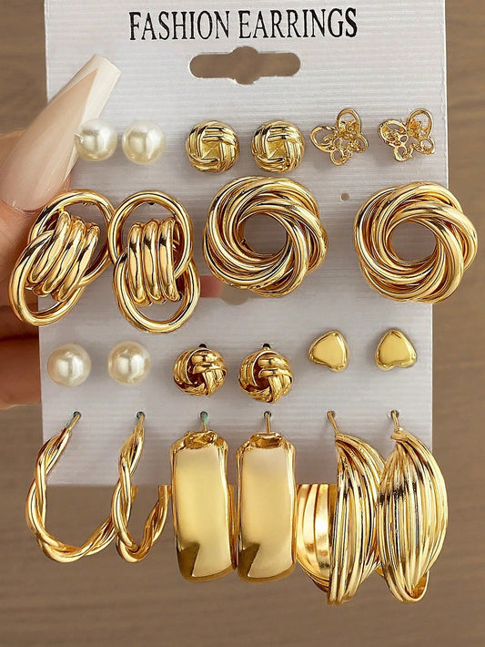 11Pairs/Set Faux Pearl & Heart Decor Earrings