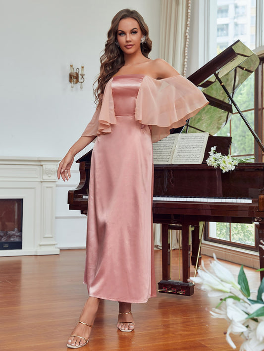 SHEIN Belle off Shoulder Overlay Satin Bridesmaid Dress