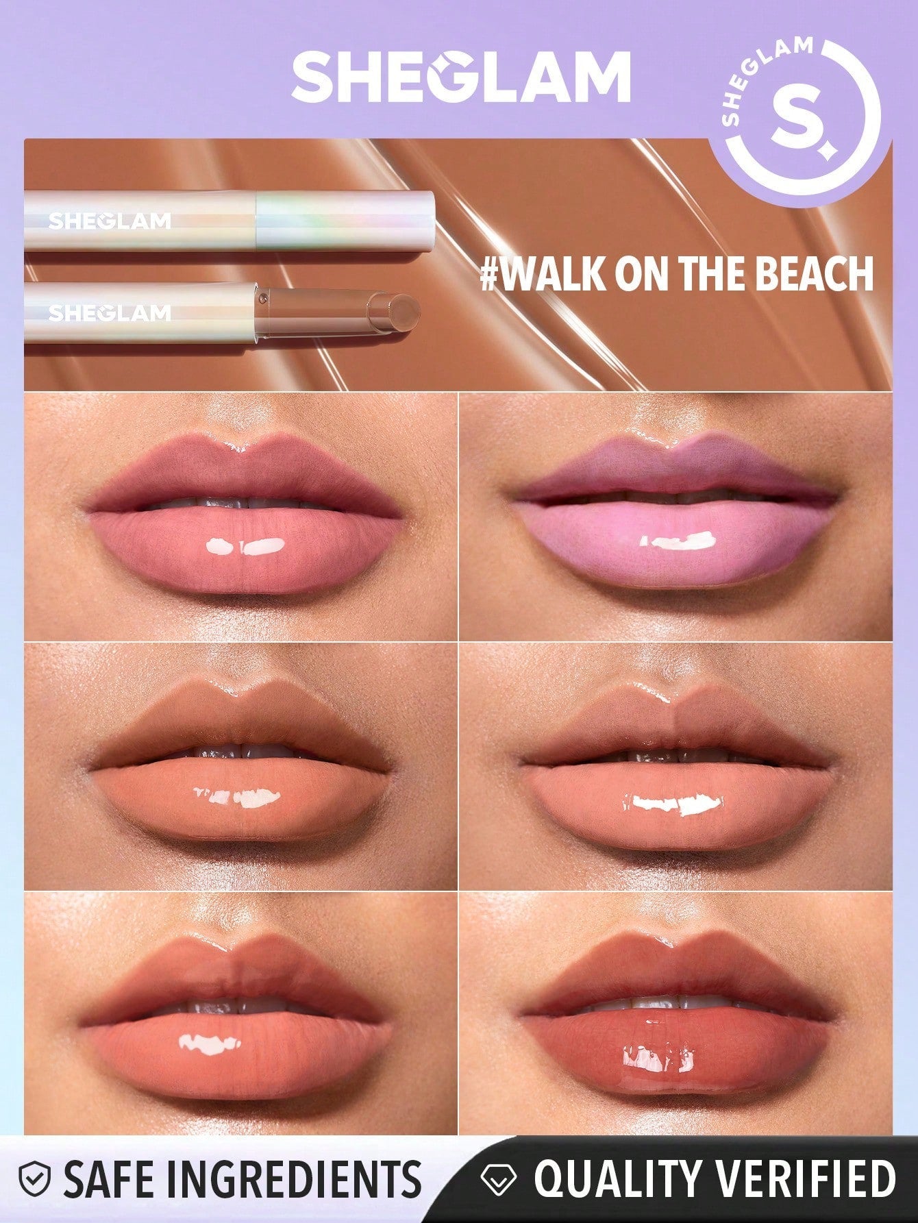 SHEGLAM Pout-Perfect Shine Lip Plumper-Walk on the Beach Moisturizing Plumping Solid Lip Gloss Non-Stick Nourishing Lip Plumping Serum Coconut Oil Lipstick Lip Cosmetics Black Friday Sale Brown Lip Plumper